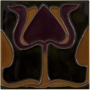 Set of 10 Burgundy/Orange Tulip on Green Tiles