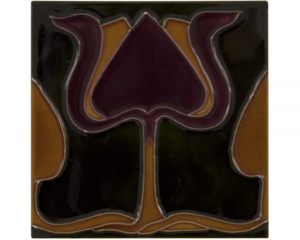 Set of 10 Burgundy/Orange Tulip on Green Tiles
