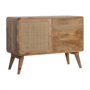 Hand Carved Mid Century Rattan Fine Oak Cabinet Sideboard