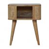 Hand Crafted Mid Century Rattan Open Slot Fine Oak Bedside Table - Image 3