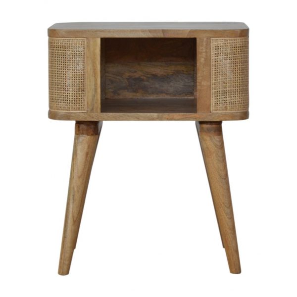 Hand Crafted Mid Century Rattan Open Slot Fine Oak Bedside Table - Image 3