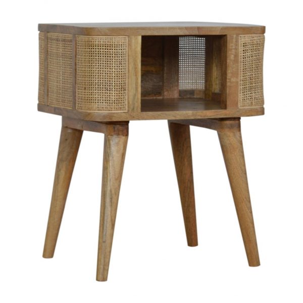 Hand Crafted Mid Century Rattan Open Slot Fine Oak Bedside Table - Image 4