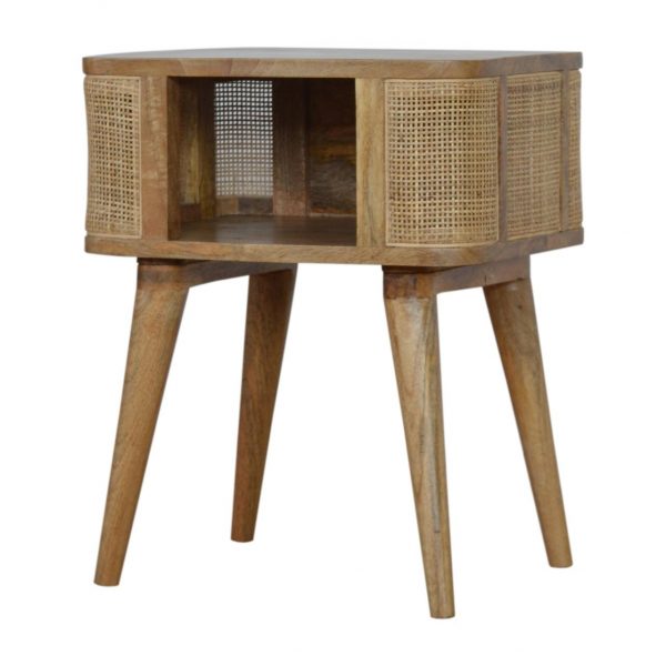 Hand Crafted Mid Century Rattan Open Slot Fine Oak Bedside Table - Image 5