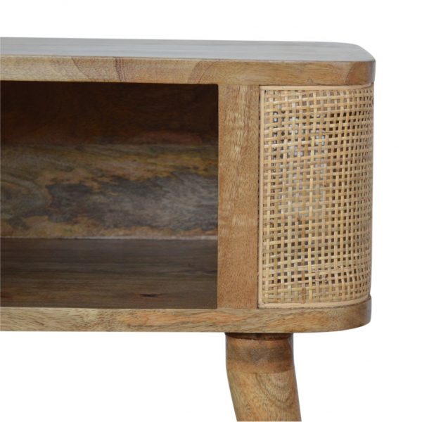 Hand Crafted Mid Century Rattan Open Slot Fine Oak Bedside Table - Image 6