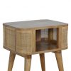 Hand Crafted Mid Century Rattan Open Slot Fine Oak Bedside Table