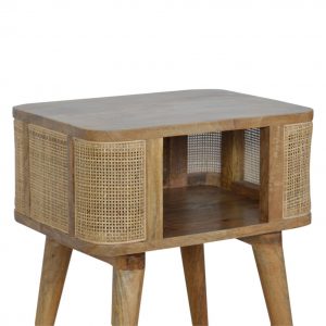 Hand Crafted Mid Century Rattan Open Slot Fine Oak Bedside Table