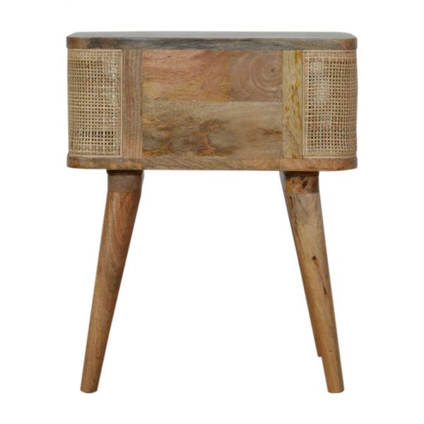Hand Crafted Mid Century Rattan Open Slot Fine Oak Bedside Table - Image 2