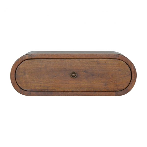 Hand Carved Wall Mounted Curved Chestnut Bedside Drawer - Image 4