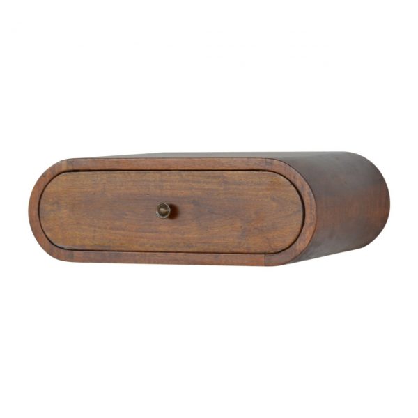Hand Carved Wall Mounted Curved Chestnut Bedside Drawer - Image 5