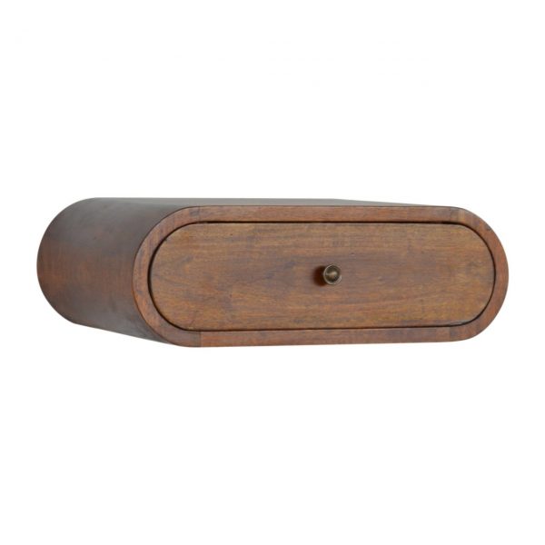 Hand Carved Wall Mounted Curved Chestnut Bedside Drawer - Image 6
