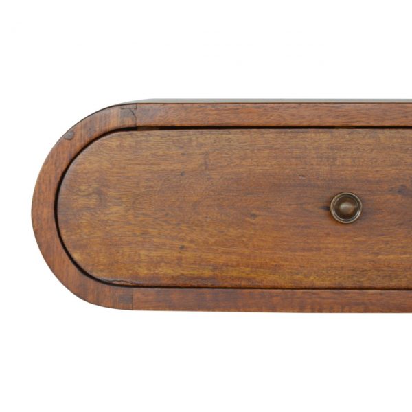 Hand Carved Wall Mounted Curved Chestnut Bedside Drawer - Image 7