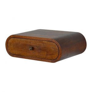 Hand Carved Wall Mounted Curved Chestnut Bedside Drawer