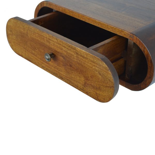 Hand Carved Wall Mounted Curved Chestnut Bedside Drawer - Image 9