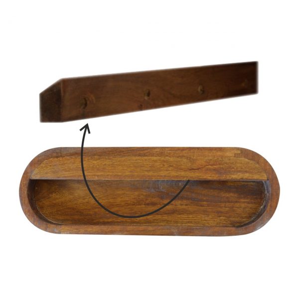 Hand Carved Wall Mounted Curved Chestnut Bedside Drawer - Image 3
