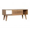 Hand Carved Mid Century Fine Oak Sliding Rattan Door Coffee Table