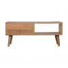 Hand Carved Mid Century Fine Oak Sliding Rattan Door Coffee Table - Image 3