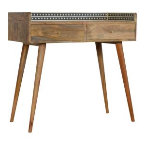 Hand Crafted Mid Century Bone Inlay Gallery Back Fine Oak Console Table