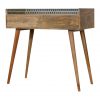 Hand Crafted Mid Century Bone Inlay Gallery Back Fine Oak Console Table - Image 6