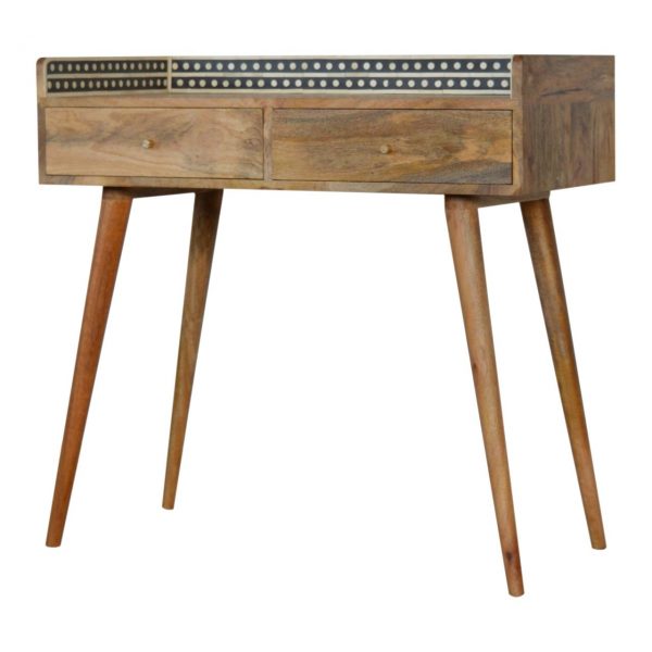 Hand Crafted Mid Century Bone Inlay Gallery Back Fine Oak Console Table - Image 6