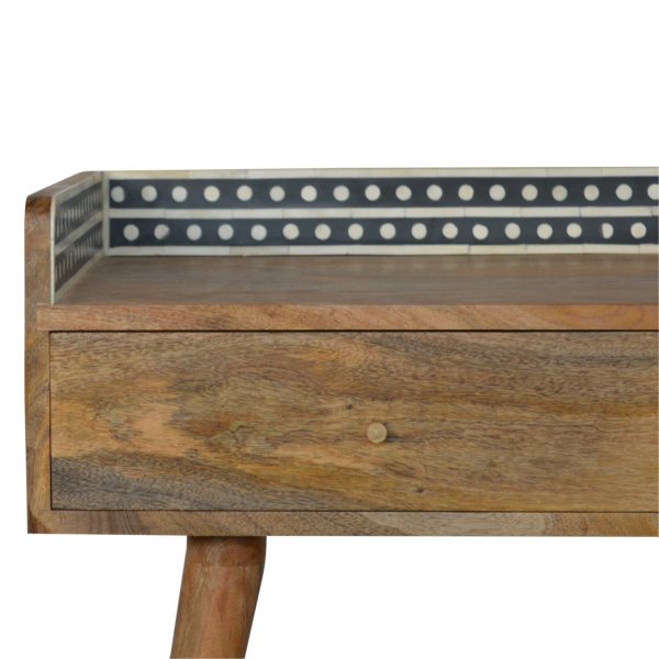Hand Crafted Mid Century Bone Inlay Gallery Back Fine Oak Console Table - Image 7