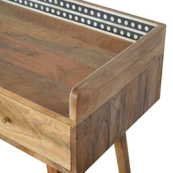 Hand Crafted Mid Century Bone Inlay Gallery Back Fine Oak Console Table - Image 8
