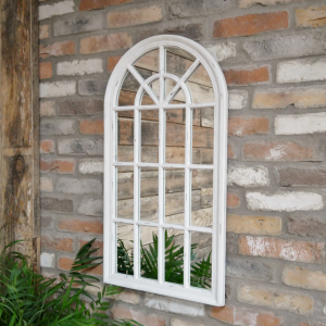 Distressed White 20 Panel Arched Mirror