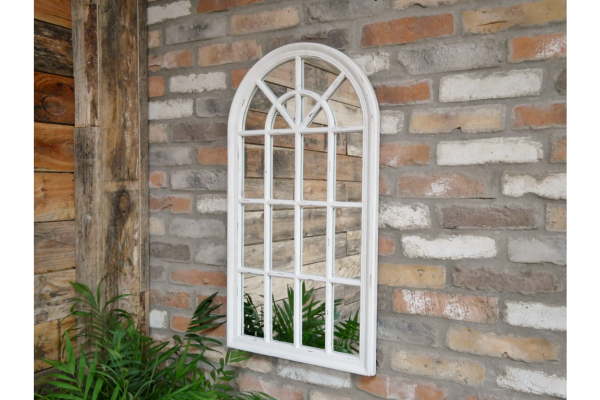 Distressed White 20 Panel Arched Mirror