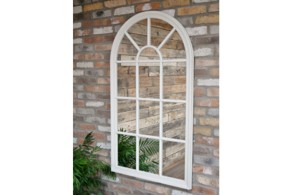 Large Distressed White 14 Panel Arched Mirror - Image 6