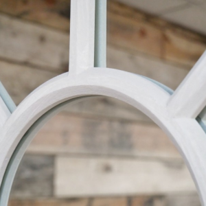 Large Distressed White 14 Panel Arched Mirror
