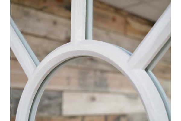 Large Distressed White 14 Panel Arched Mirror