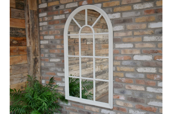 Large Distressed White 14 Panel Arched Mirror - Image 2