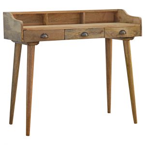 Hand Carved Mid Century Gallery Back Fine Oak Writing Desk