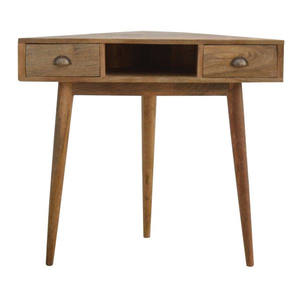 Hand Carved Mid Century Fine Oak Corner Writing Desk - Image 4