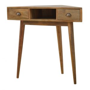 Hand Carved Mid Century Fine Oak Corner Writing Desk