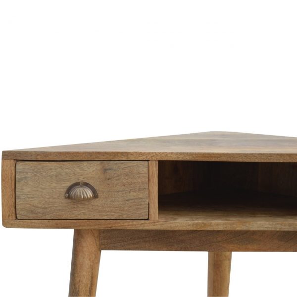 Hand Carved Mid Century Fine Oak Corner Writing Desk - Image 8