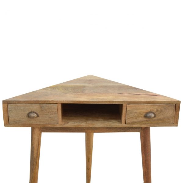Hand Carved Mid Century Fine Oak Corner Writing Desk - Image 9
