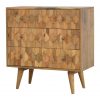 Hand Carved Mid Century Fishtail Fine Oak Chest Of 3 Drawers - Image 3