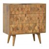Hand Carved Mid Century Fishtail Fine Oak Chest Of 3 Drawers