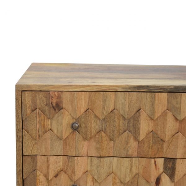Hand Carved Mid Century Fishtail Fine Oak Chest Of 3 Drawers - Image 5