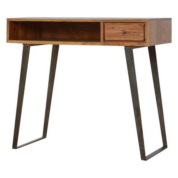 Hand Crafted Mid Century Industrial Fine Oak Writing Desk - Image 5