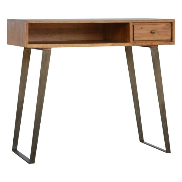 Hand Crafted Mid Century Industrial Fine Oak Writing Desk - Image 6