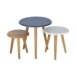 Set Of 3 Handmade Painted Scandinavian Fine Oak Stools