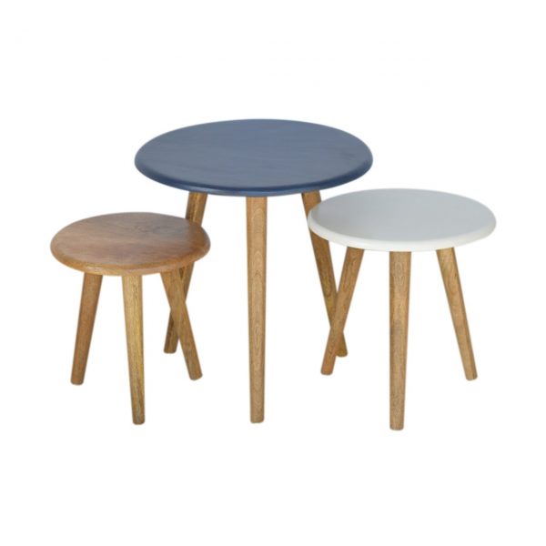 Set Of 3 Handmade Painted Scandinavian Fine Oak Stools