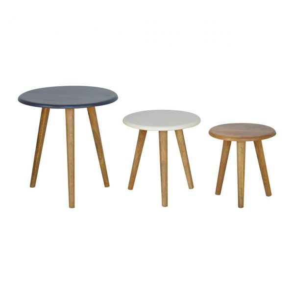 Set Of 3 Handmade Painted Scandinavian Fine Oak Stools - Image 3