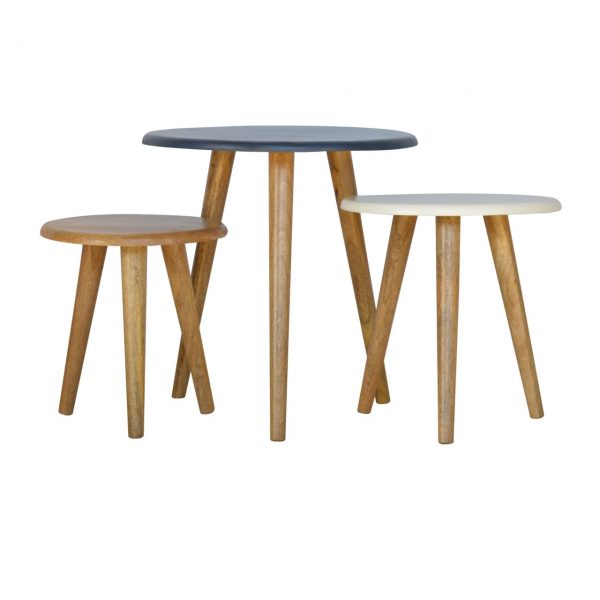 Set Of 3 Handmade Painted Scandinavian Fine Oak Stools - Image 4
