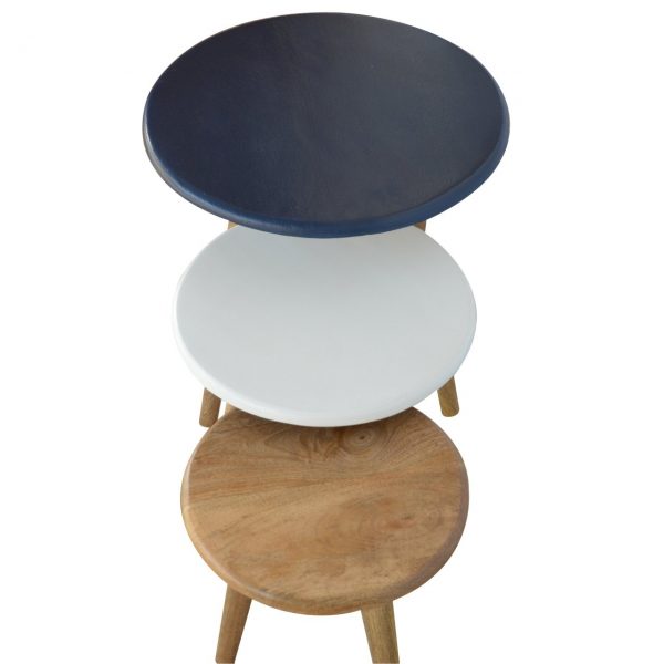 Set Of 3 Handmade Painted Scandinavian Fine Oak Stools - Image 6