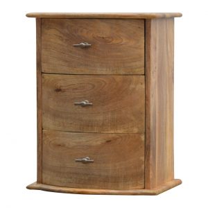 Hand Carved Country Curved Fine Oak Bedside Cabinet Chest Of 3 Drawers