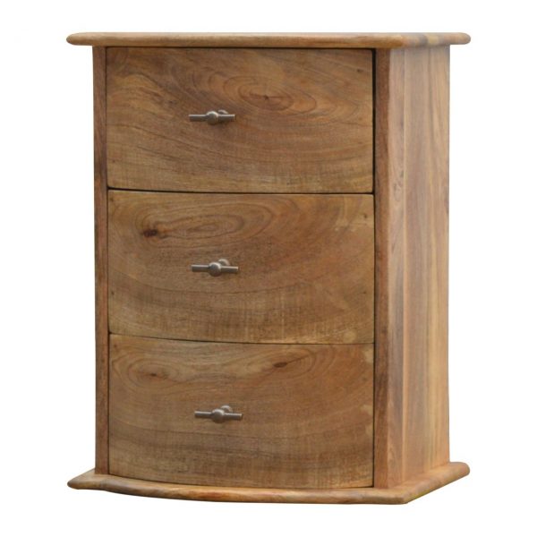 Hand Carved Country Curved Fine Oak Bedside Cabinet Chest Of 3 Drawers