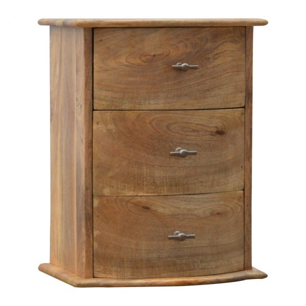 Hand Carved Country Curved Fine Oak Bedside Cabinet Chest Of 3 Drawers - Image 2