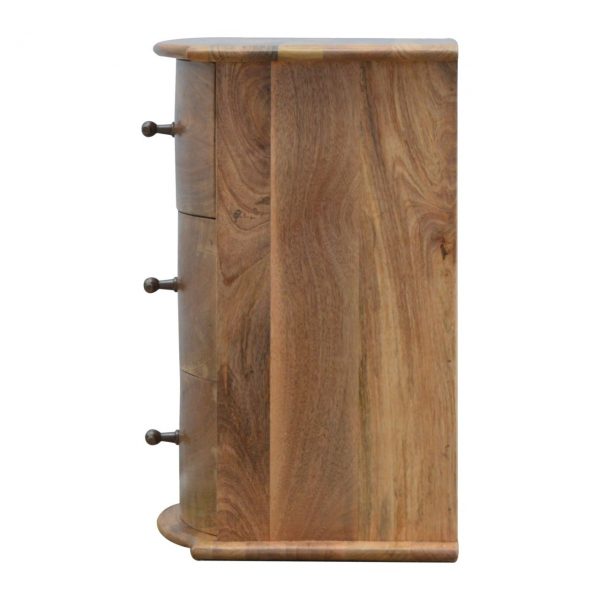 Hand Carved Country Curved Fine Oak Bedside Cabinet Chest Of 3 Drawers - Image 4